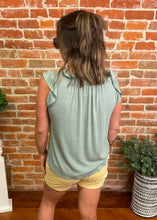Vintage Sage Ruffled Short Sleeve Top
