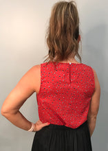 Red Printed Lace Inset Sleeveless Blouse