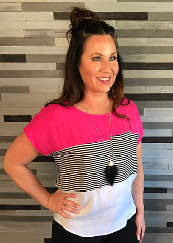Fuchsia Color Block Blouse
