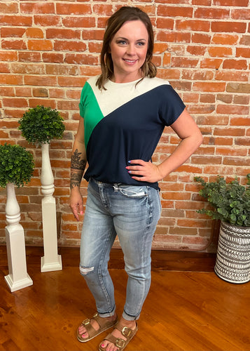 Navy, Sweet Corn, & Kelly Green Colorblock Tee