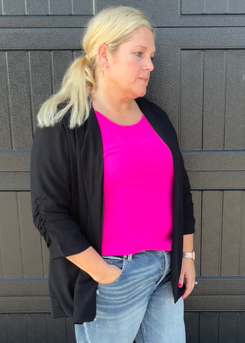 Black Ruched Sleeve Blazer PLUS