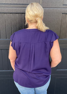 Navy Flutter Sleeve Blouse Plus Sizes