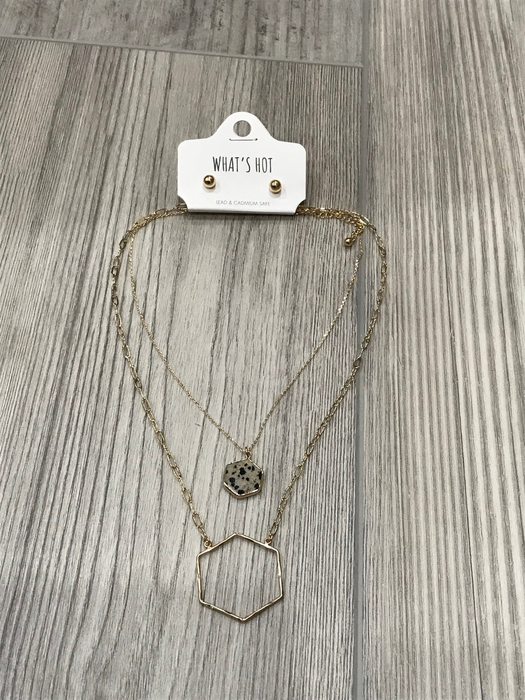 Hexagon & Stone Necklace
