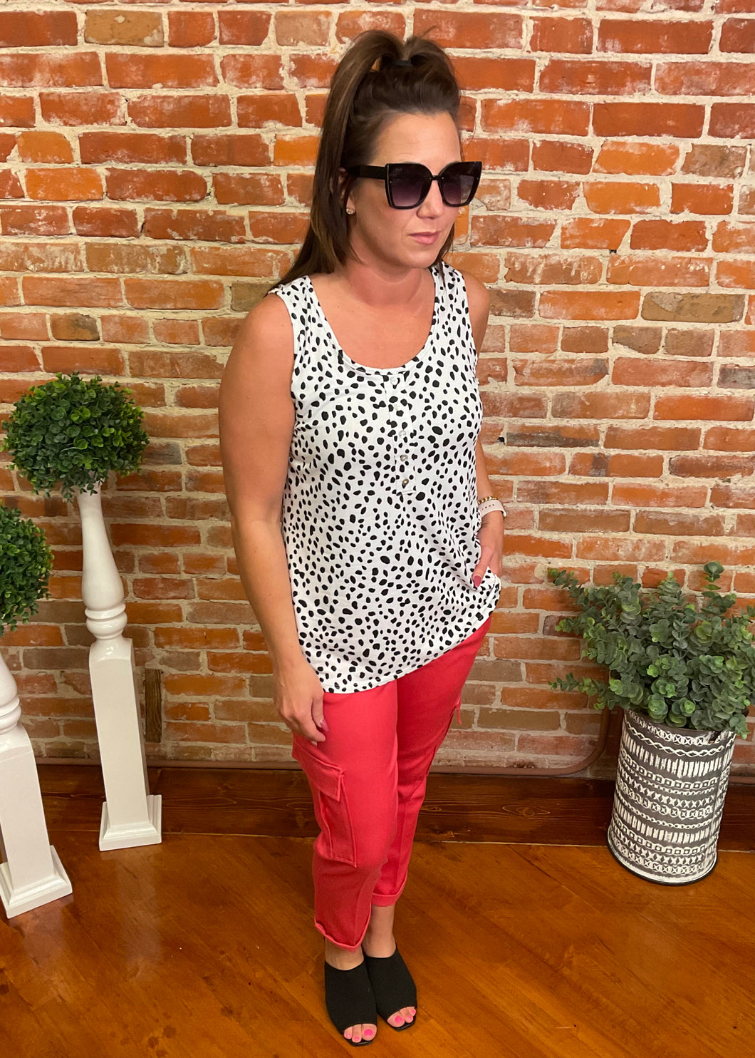 Ivory & Black Polka Dot Flowy Tank
