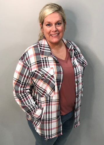 Cream, Pink, & Grey Plaid Shacket