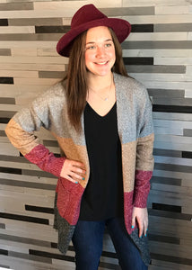 Charcoal, Red, Mustard, and Sage Color Block Cardigan