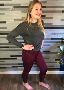 Plus Size Burgundy High-Waist Tech Pocket Leggings