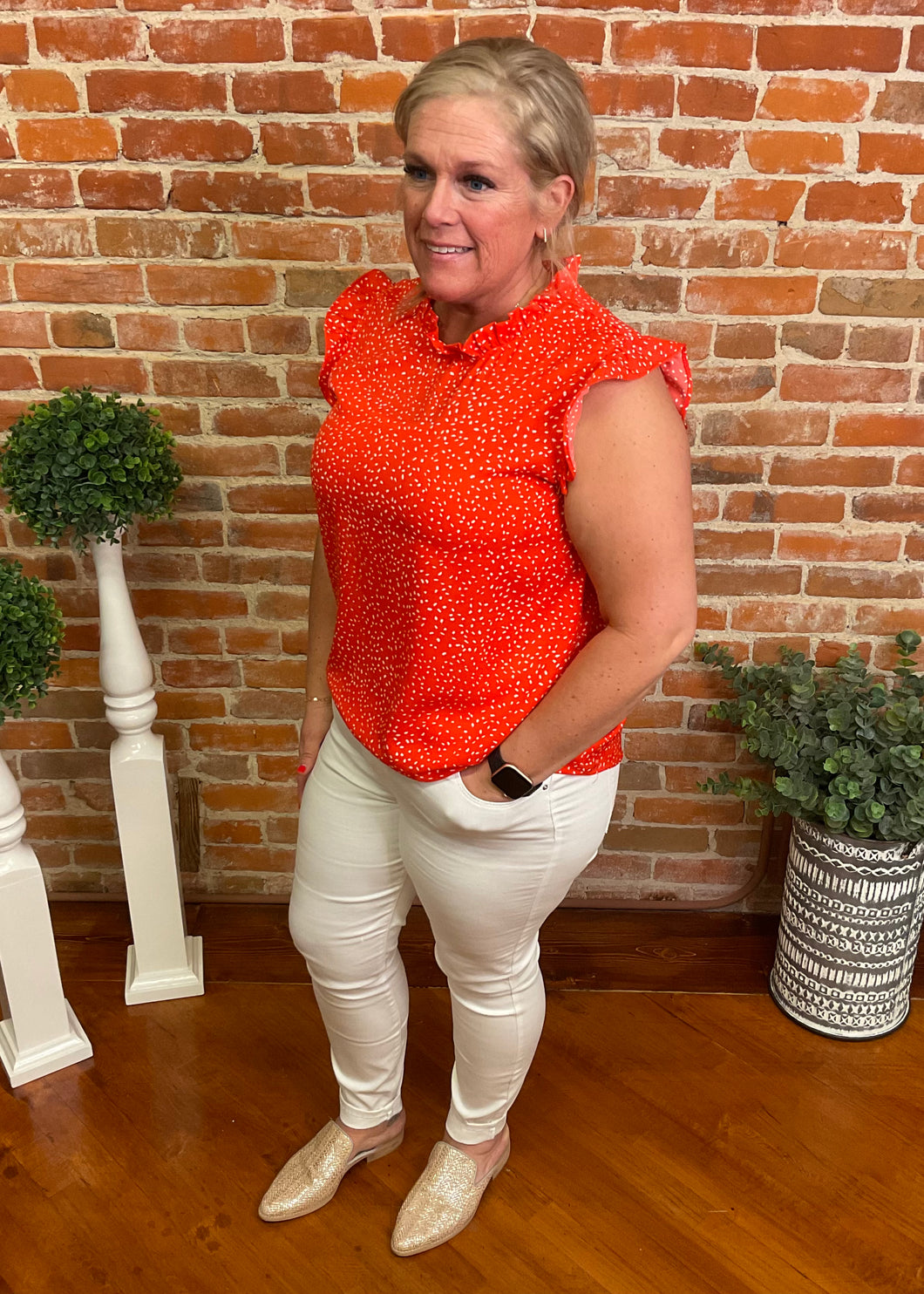 Polka Dot Flutter Sleeve Blouse PLUS