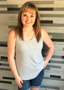 Grey Ribbed V-neck Tank