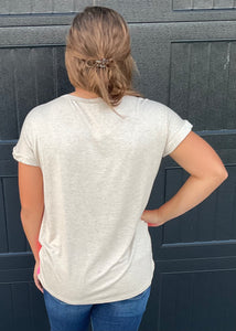 Oatmeal & Hot Pink Color Block Top