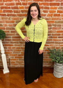 Lemon Pointelle Button Down Cardigan