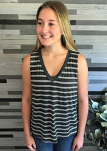 Grey & White V-Neck Tank