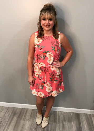 Coral Floral Print Dress