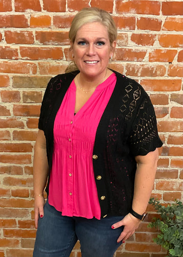 Black Crochet Half Sleeve Cardigan