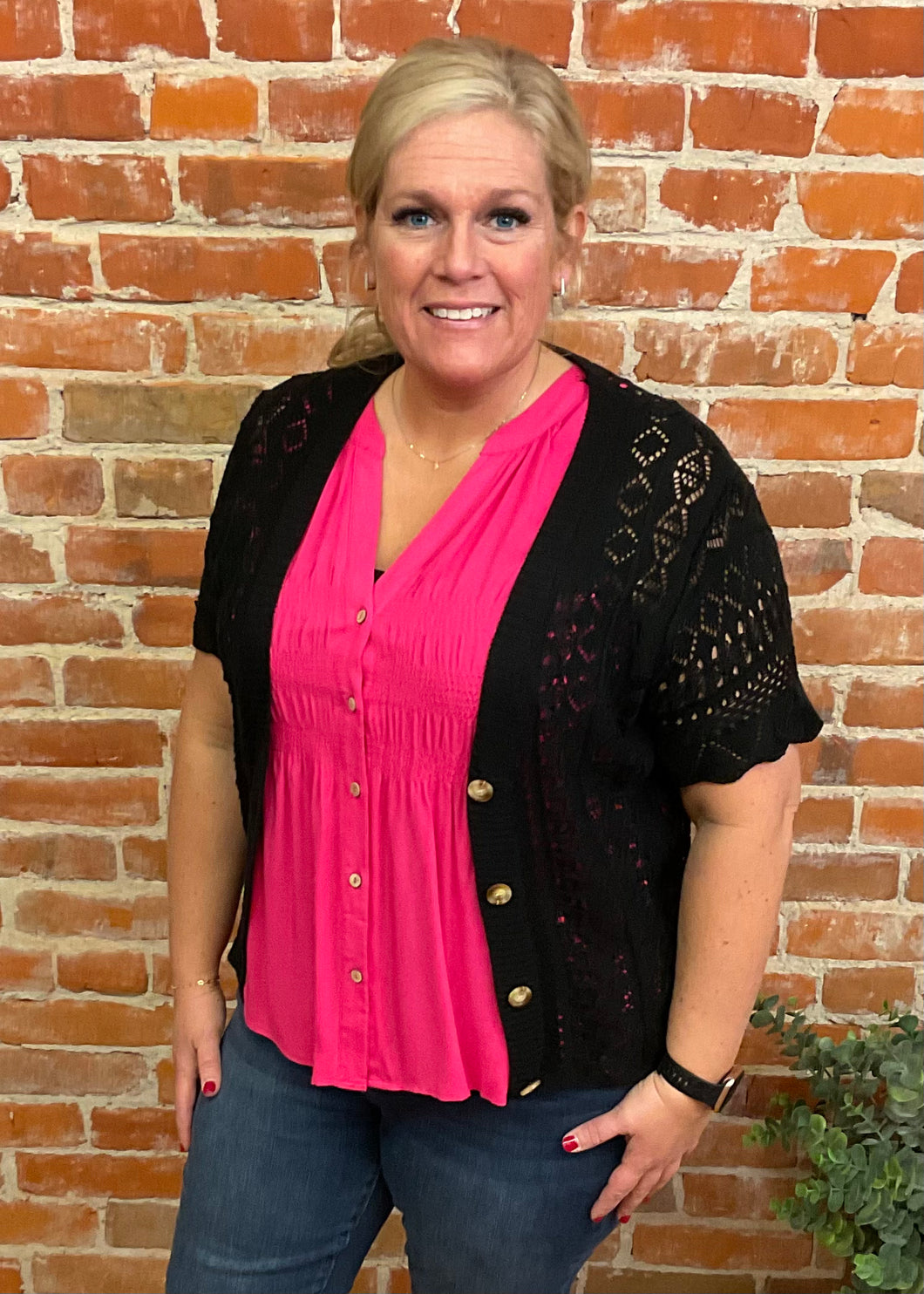 Black Crochet Half Sleeve Cardigan