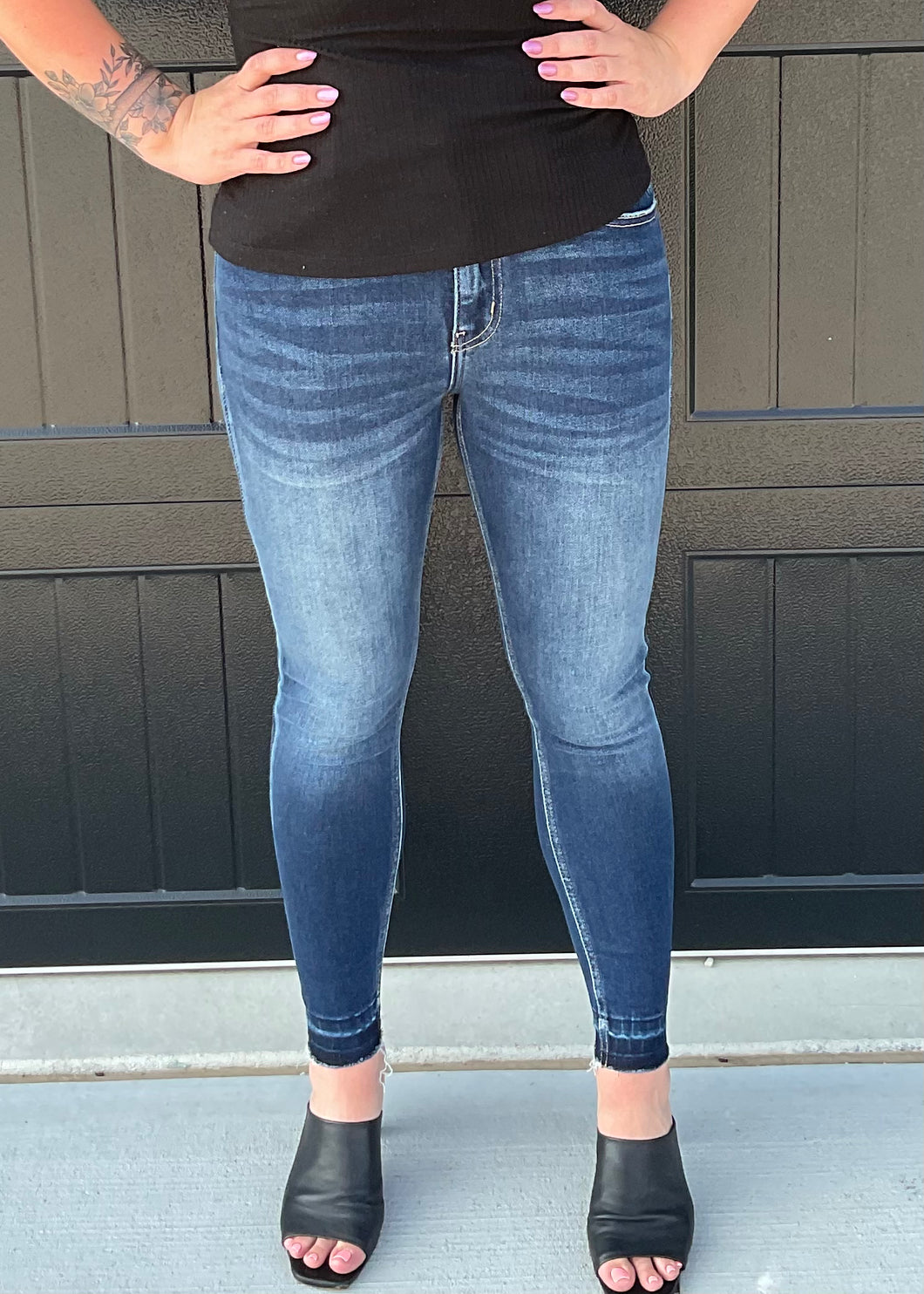 KanCan High Rise Frayed Hem Ankle Skinny
