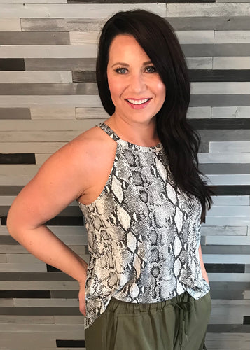Grey Snake Print Halter Tank