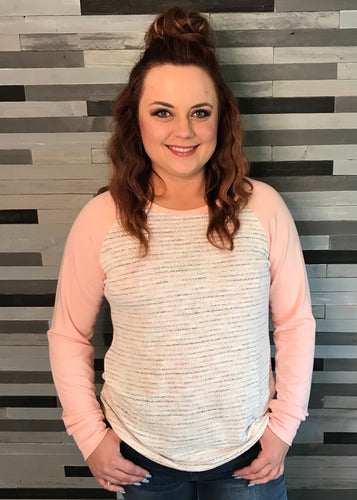 Pink and White Raglan Sweater Top