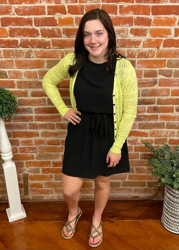 Lemon Pointelle Button Down Cardigan