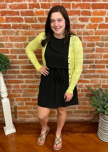 Lemon Pointelle Button Down Cardigan